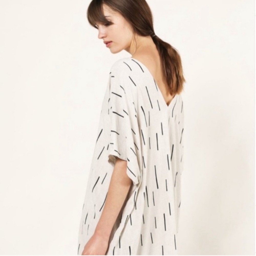 Grade & Gather Dash Linen Lagenlook Tunic V neck Dress Size S/M
